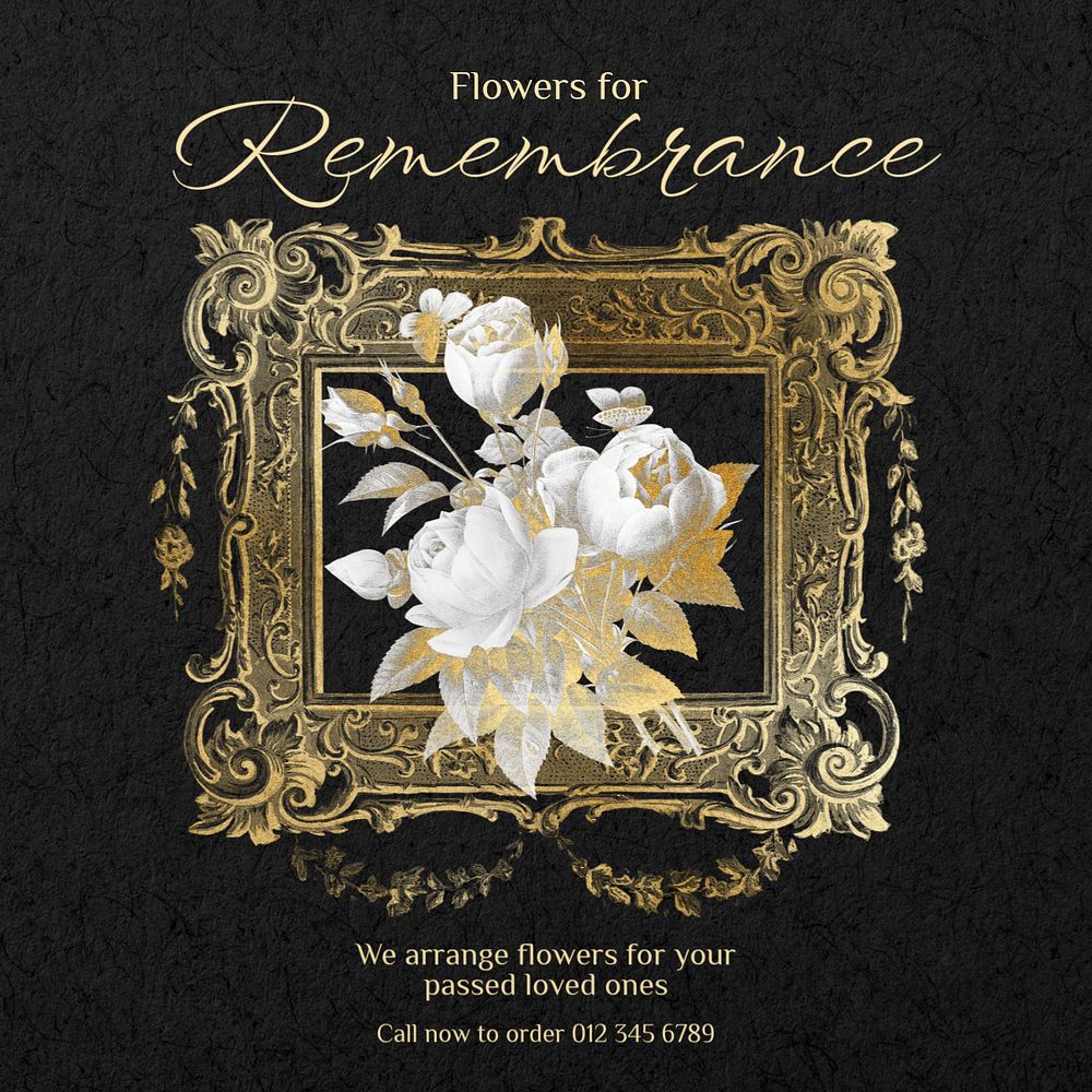 Flower shop Instagram post template, editable Art Nouveau design, remixed by rawpixel