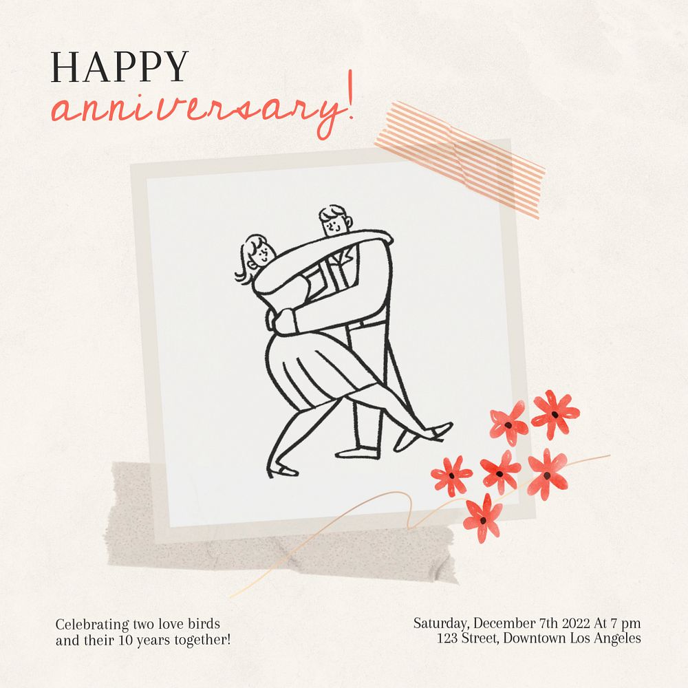 Happy anniversary Instagram post template, editable design