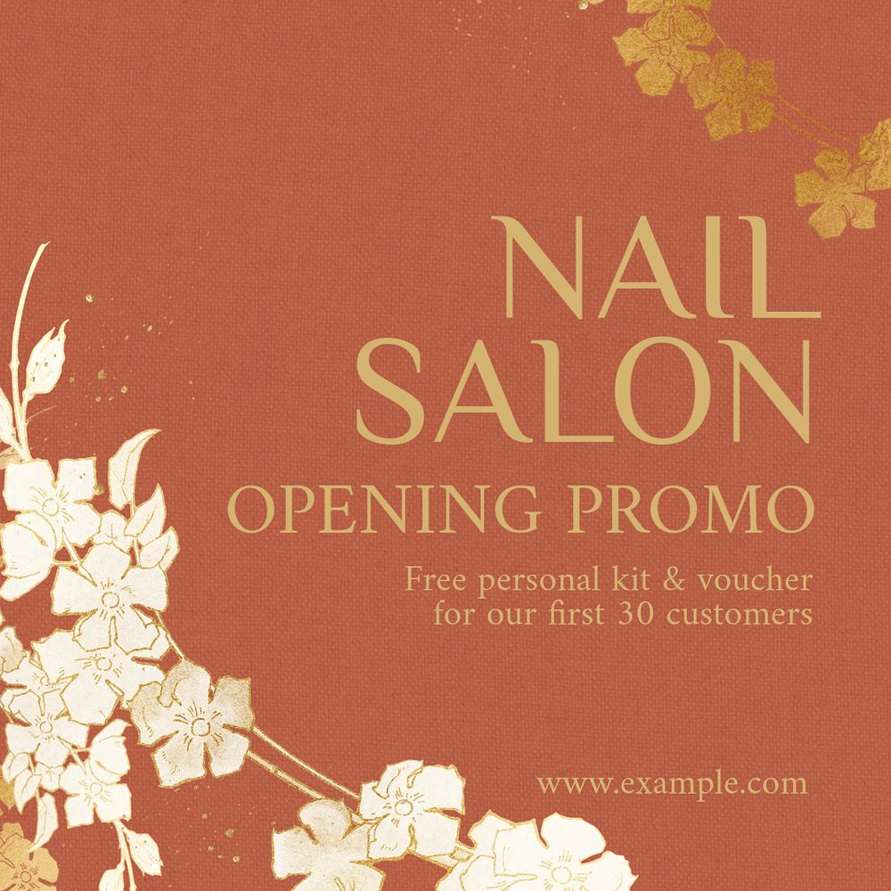 Nail shop Instagram ad template, editable Art Nouveau design, remixed by rawpixel