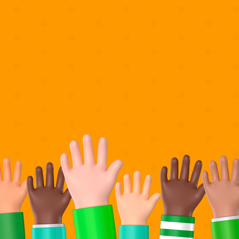 Diverse raising hands background, 3D rendering, editable design