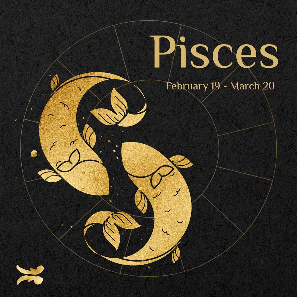 Pisces Instagram post template, editable gold Art Nouveau horoscope sign, remixed by rawpixel