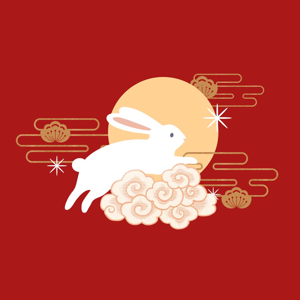 Chinese oriental rabbit background, New Year celebration, editable design