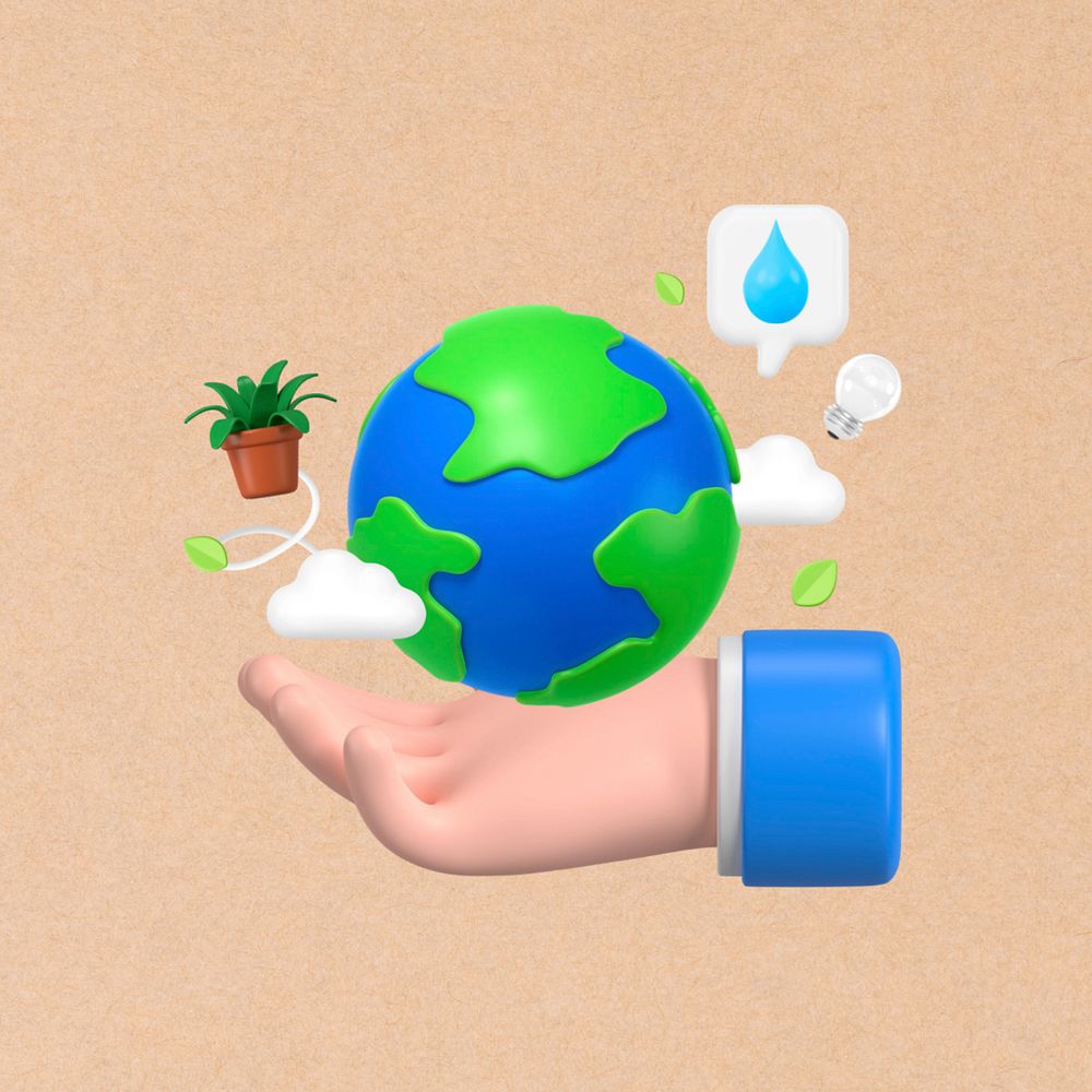 3D sustainable globe, hand presenting Earth, editable design