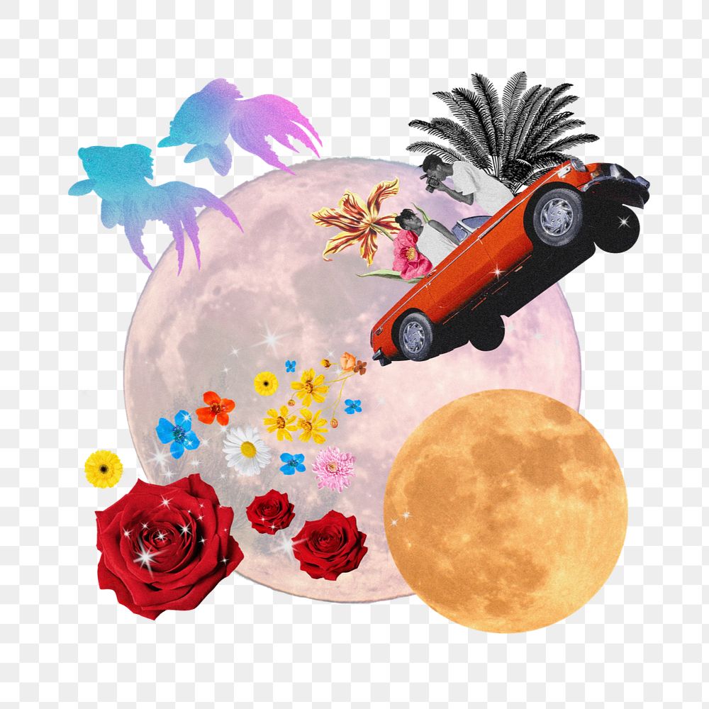 Moon car sticker, mixed media editable design 