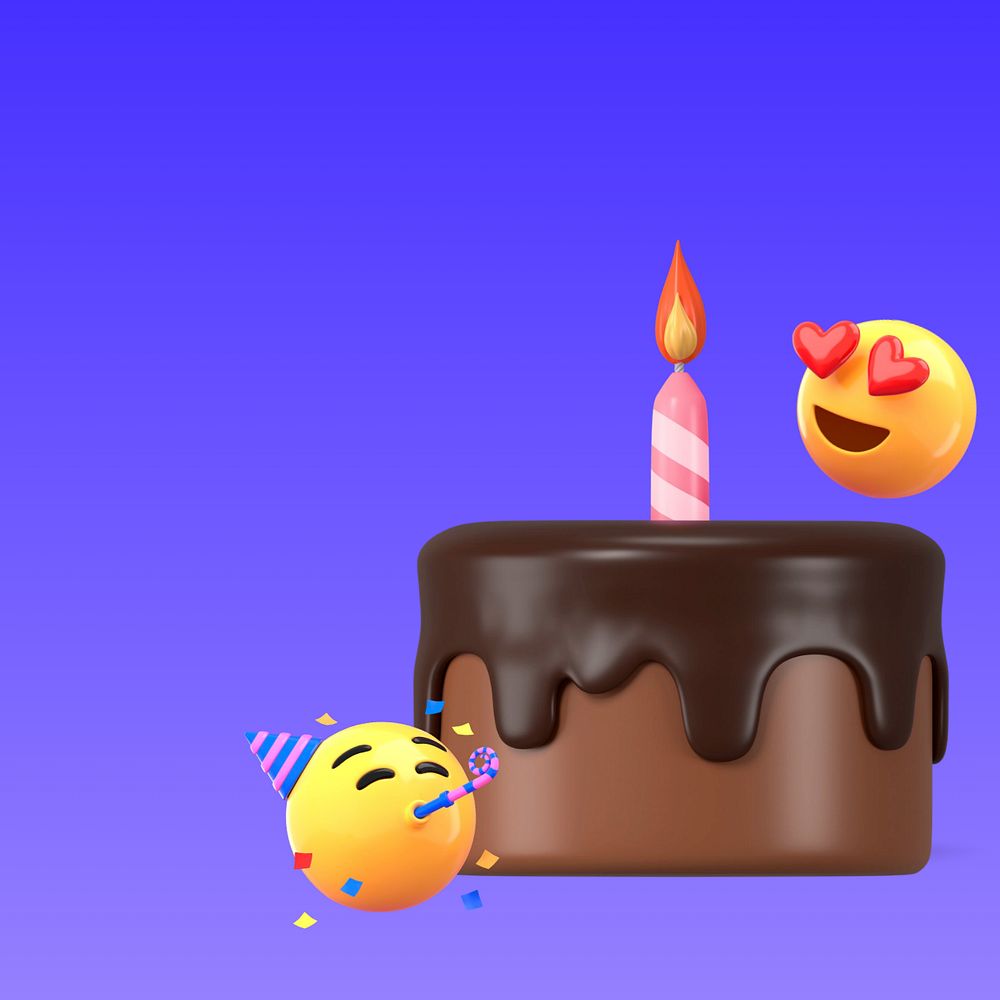 3D birthday cake background, 3D emoticons, editable design