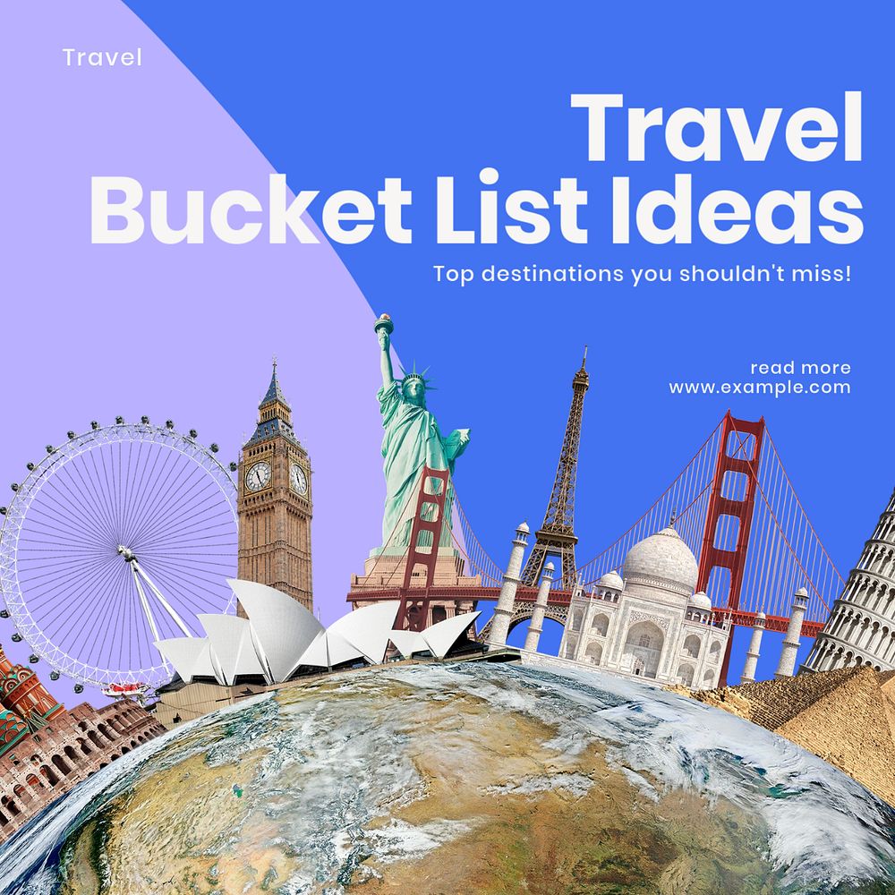 Travel bucket list Facebook ad template, editable text & design