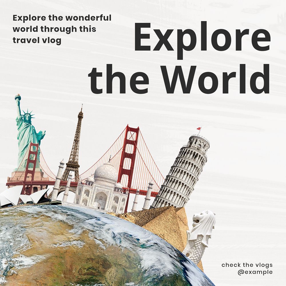 Travel vlog Facebook ad template, editable text & design