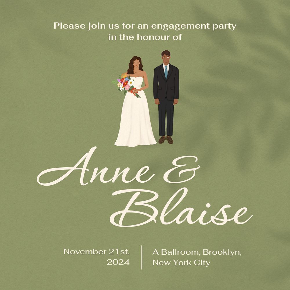 Wedding party Instagram post template, editable digital painting remix