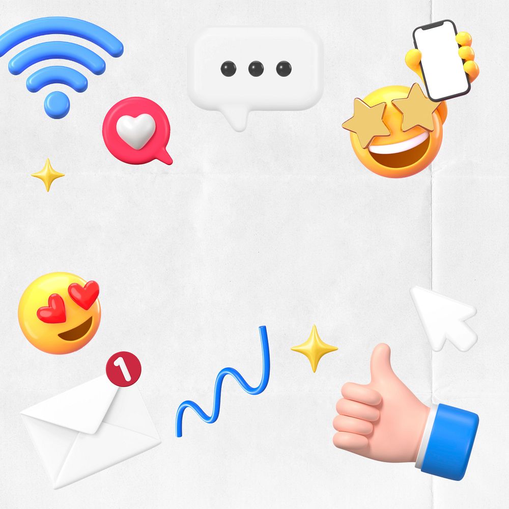 Online marketing frame background, 3D emoji