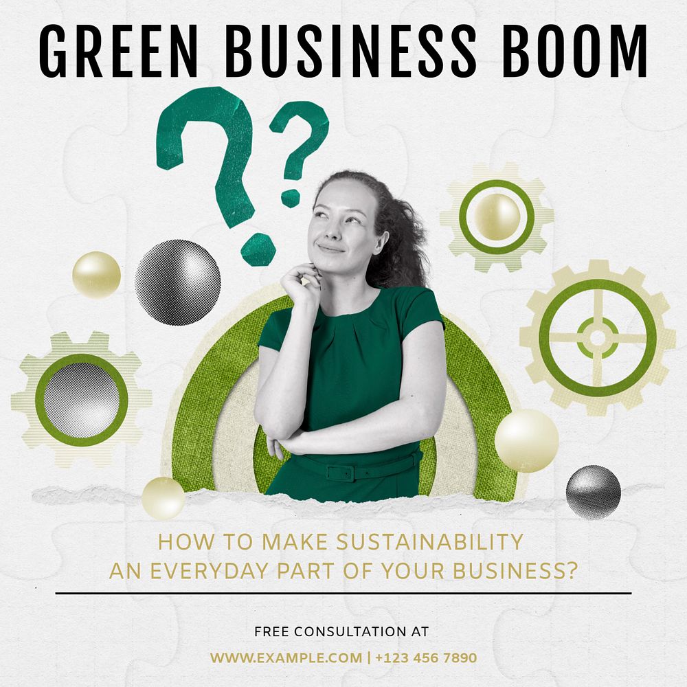 Green business boom Instagram post template, editable social media ad