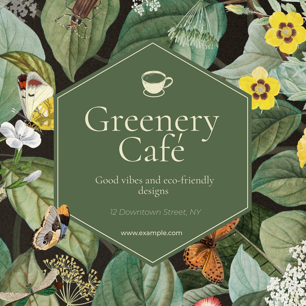 Green cafe Instagram post template, editable design