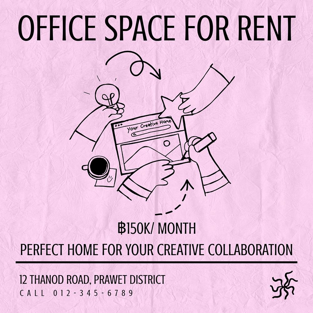 Rent office space Facebook ad template, editable text & design