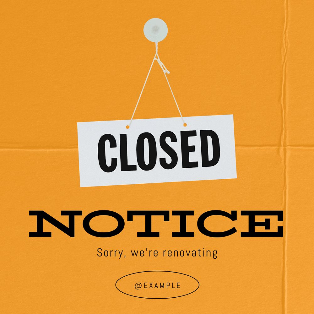 Closed notice Facebook ad template, editable text & design