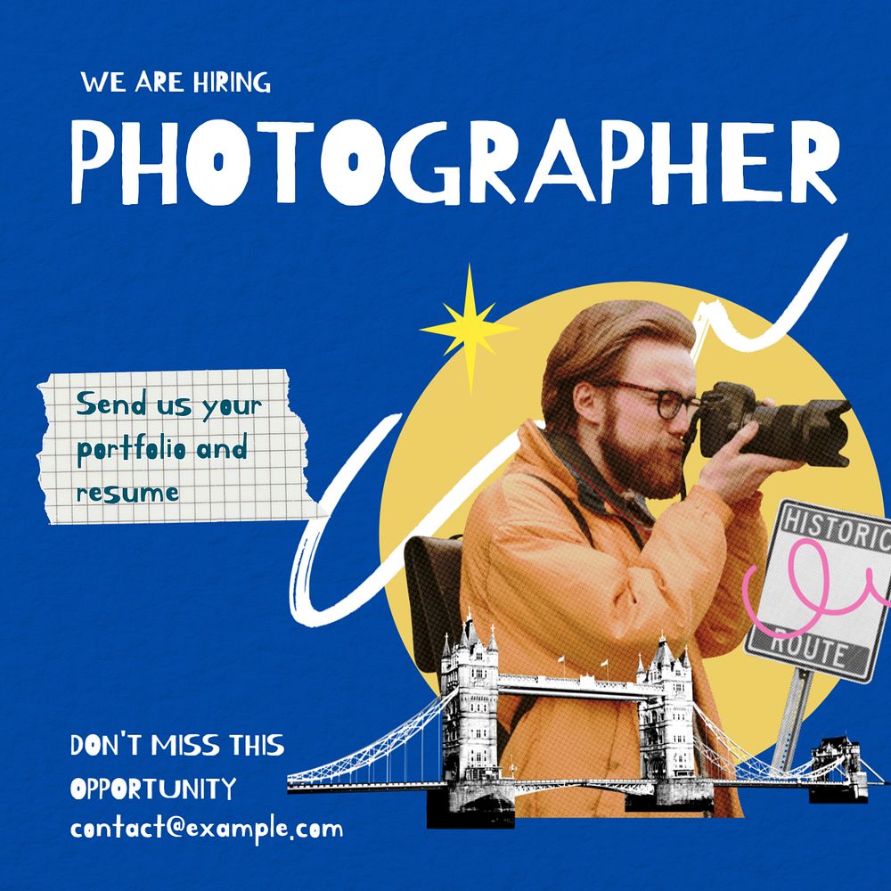 Photographer job Instagram post template, editable social media design