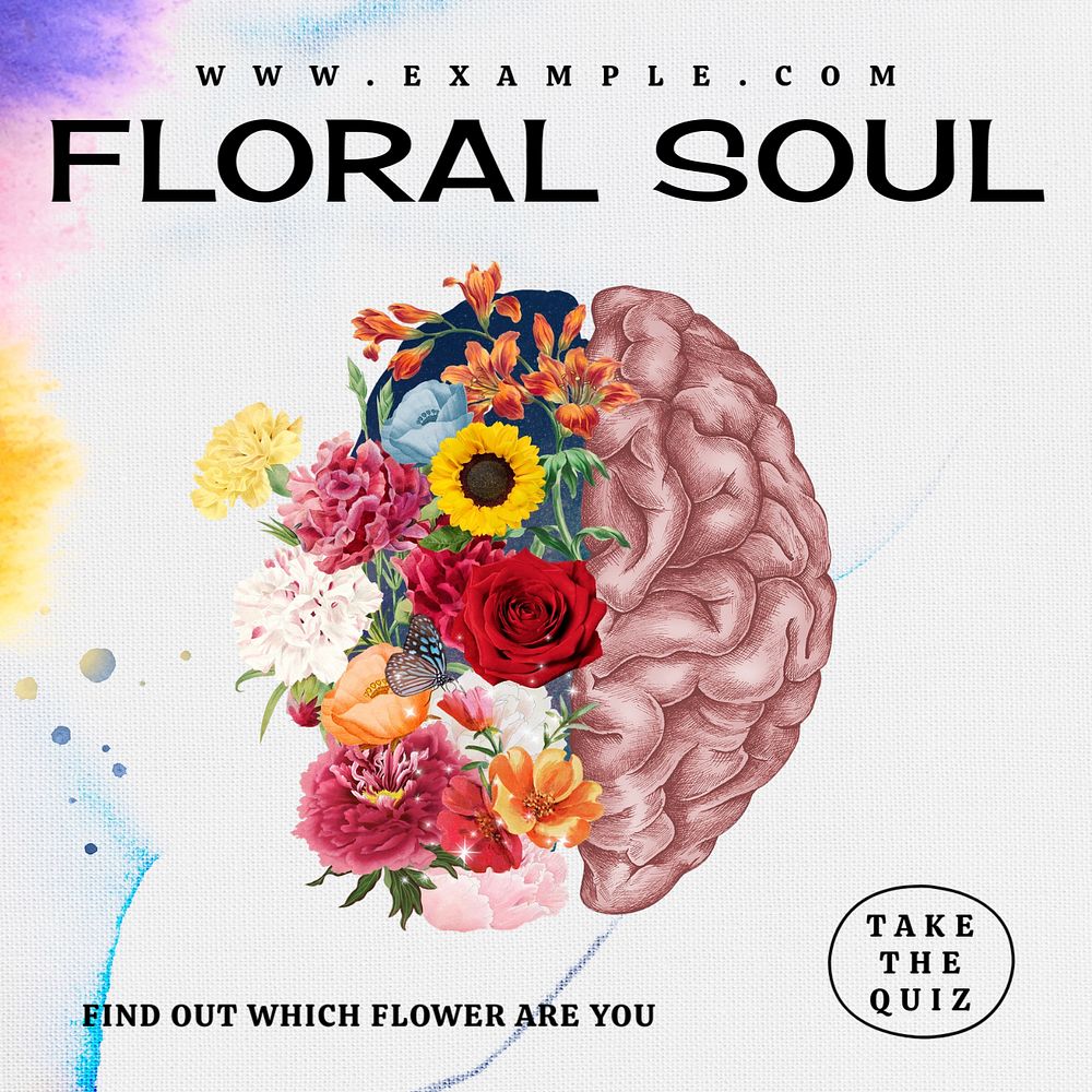 Floral soul quiz Facebook ad template, editable text & design