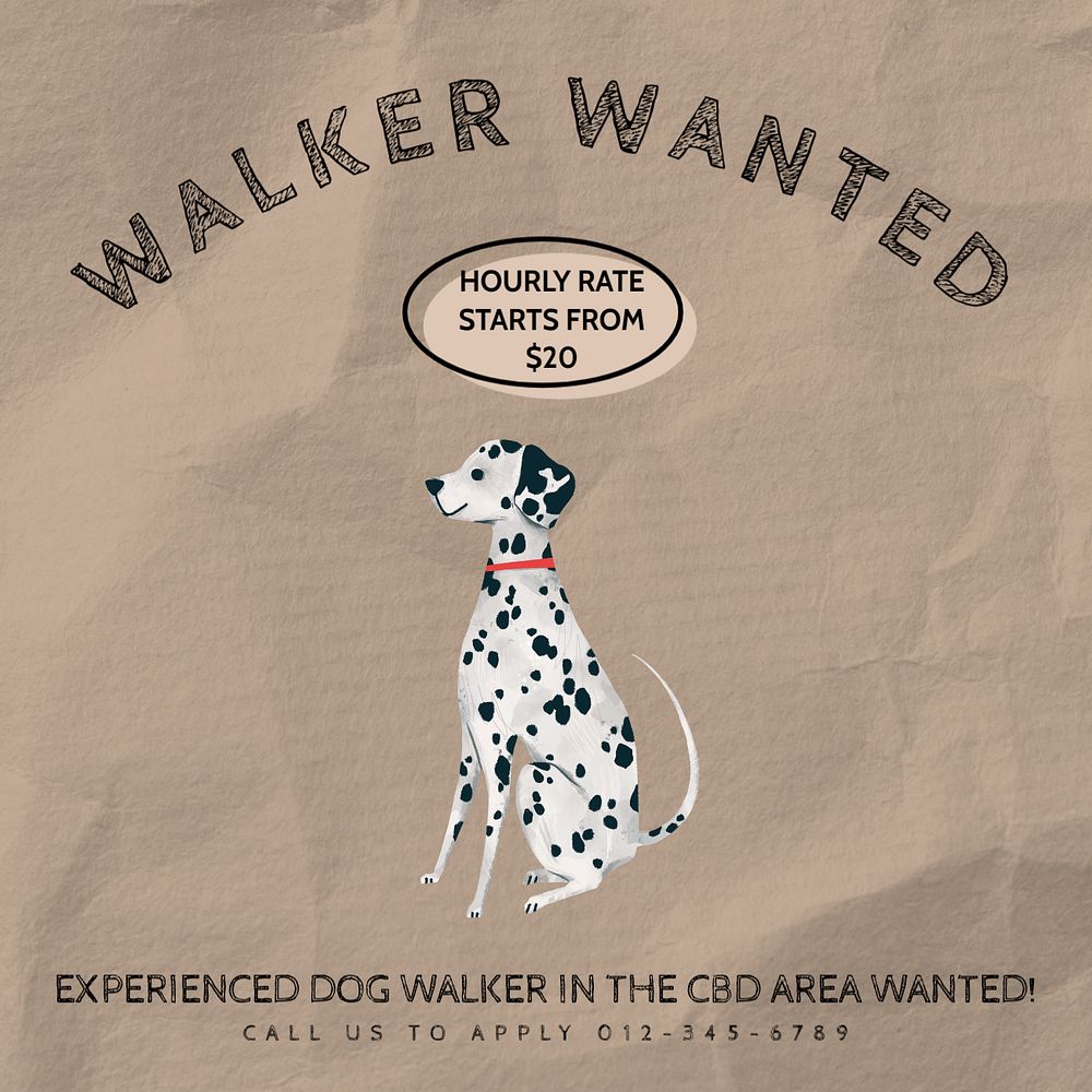 Dog walker wanted Facebook ad template, editable text & design