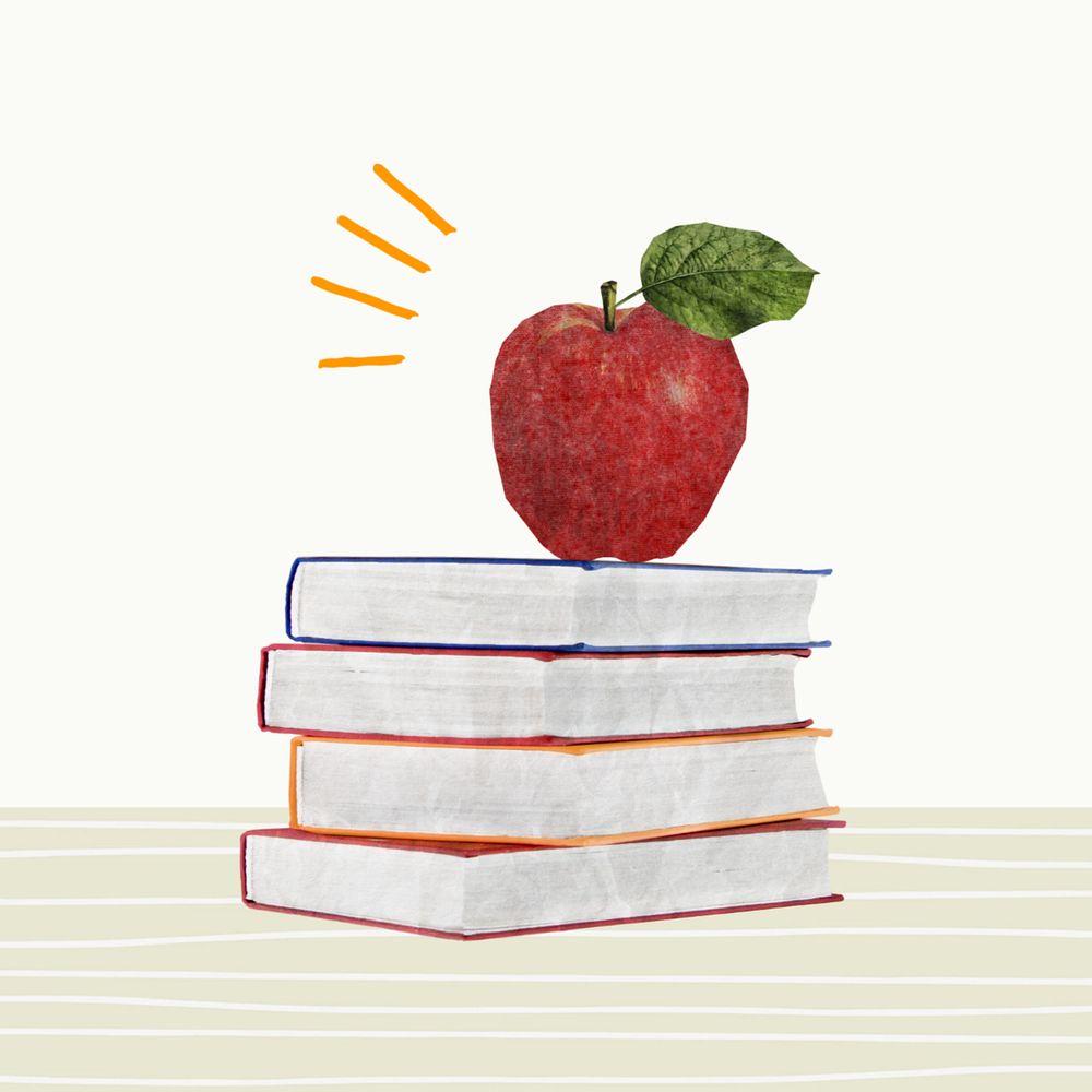 Editable book stack with apple, education design