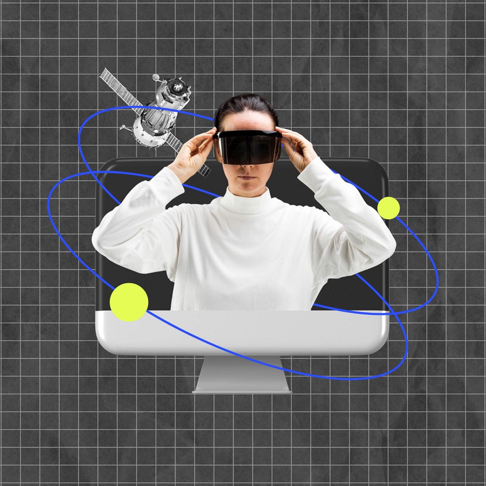 VR technology collage element, dark  editable design