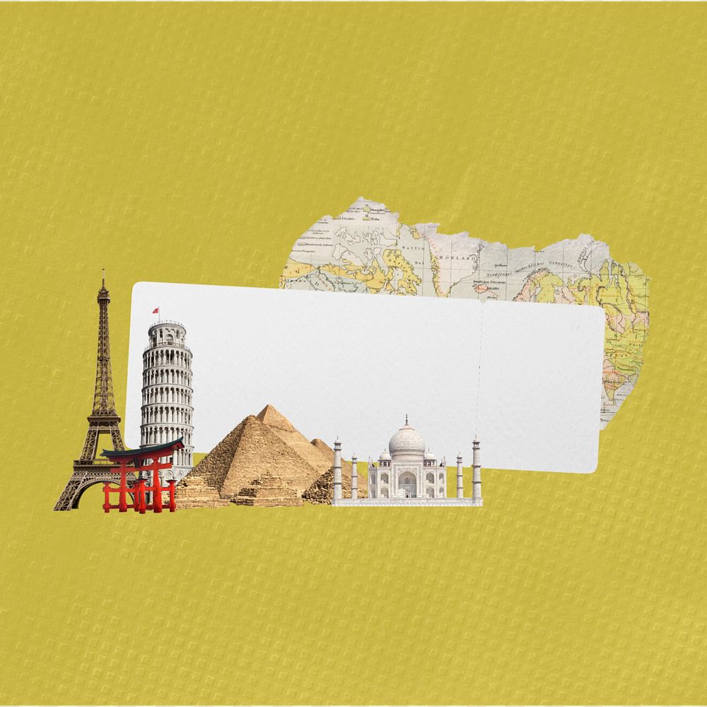 Travel abroad collage element, note paper  editable design