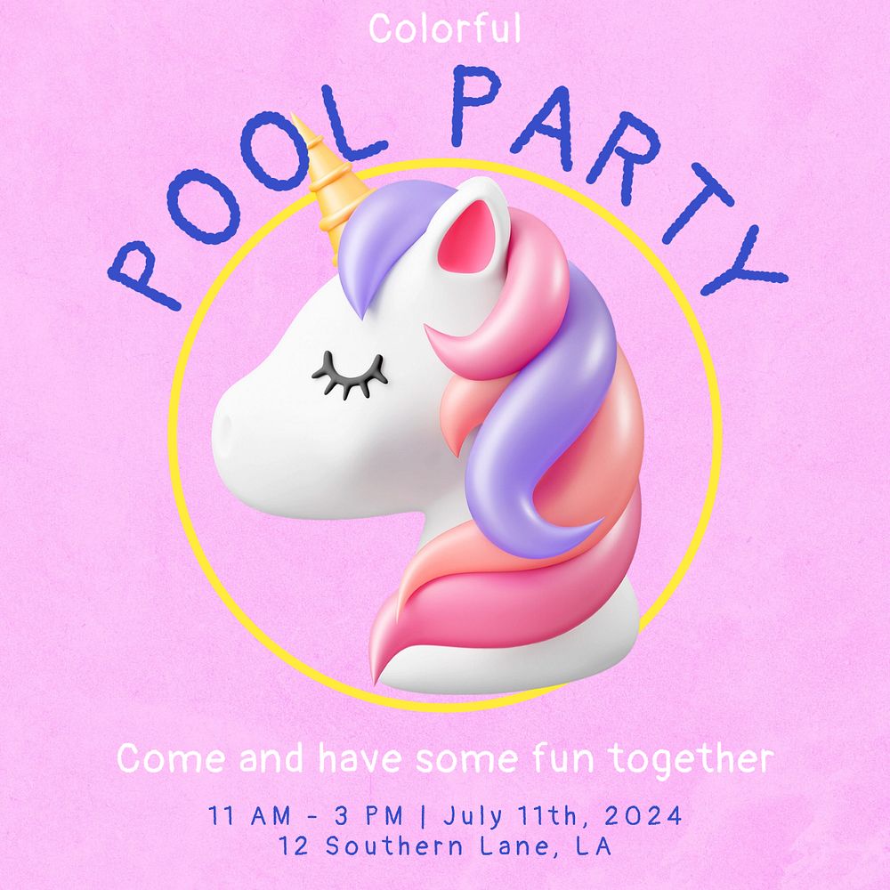 Pool party invitation Instagram post template, editable social media ad