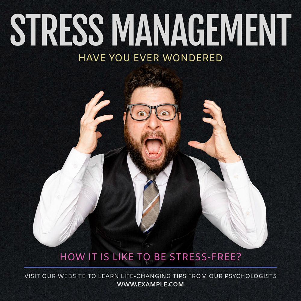 Stress management article Instagram post template, editable social media ad