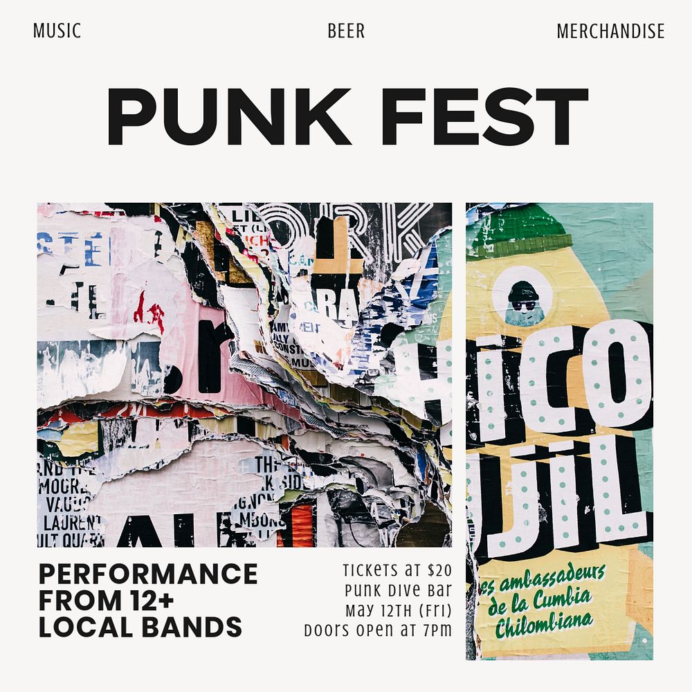 Punk fest Instagram ad template, editable colorful design