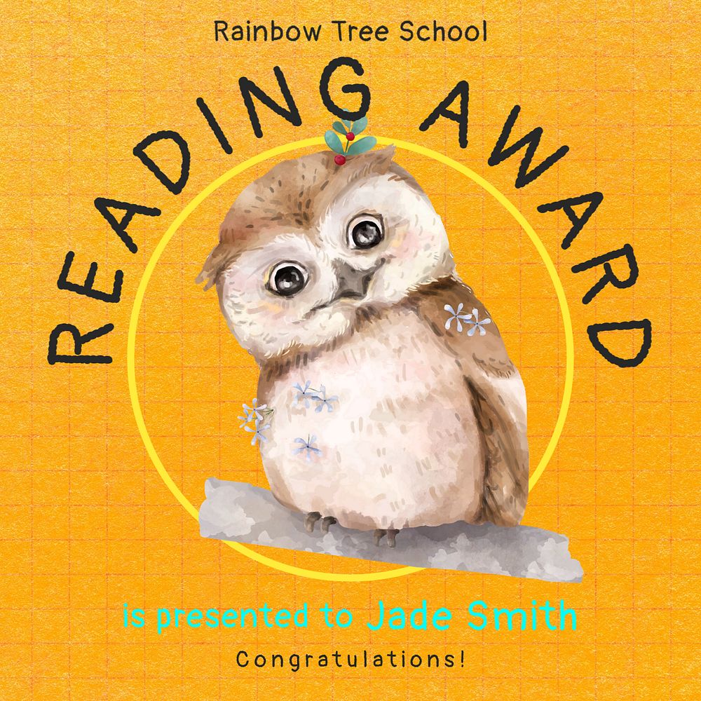 School reading award Instagram post template, editable social media ad