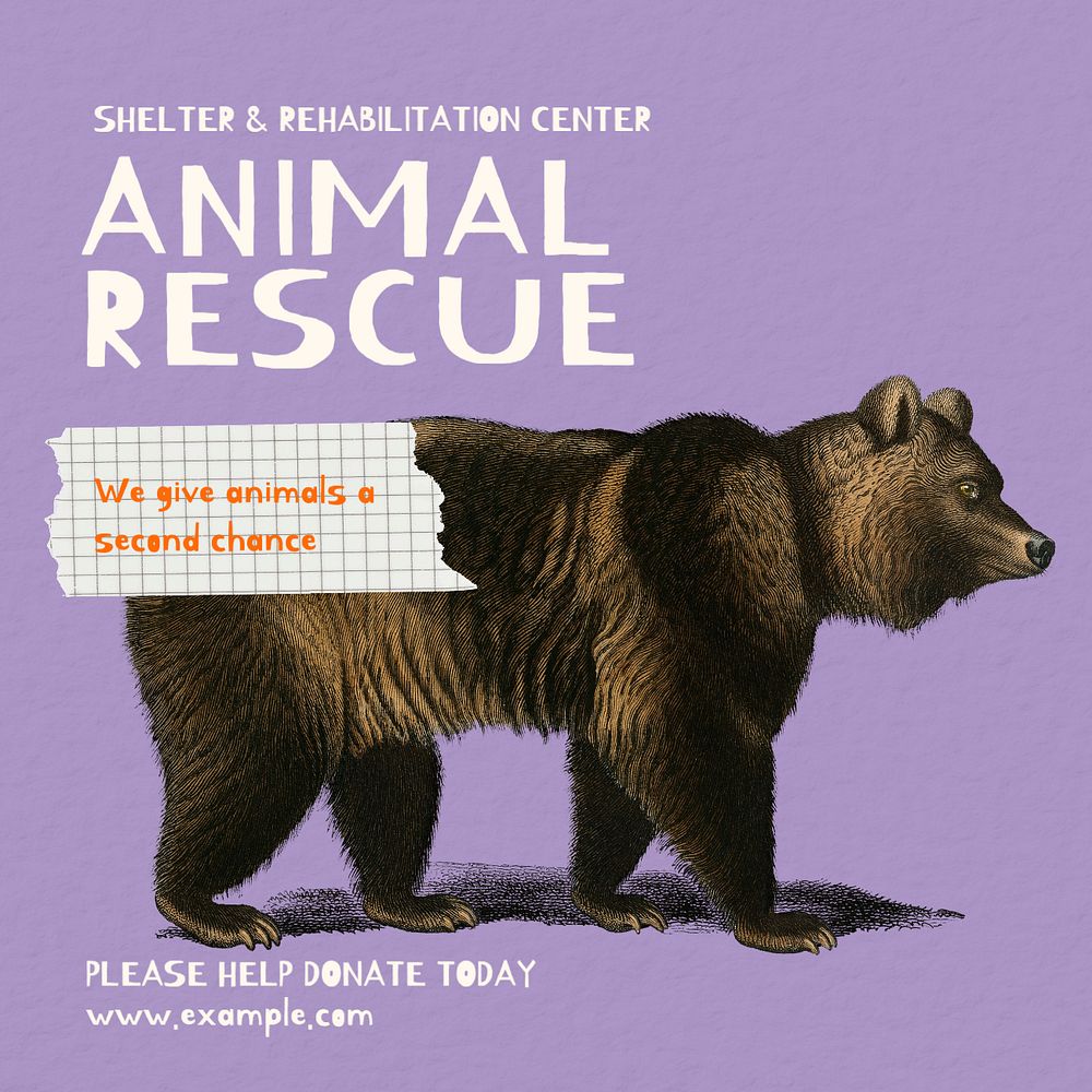 Animal rescue Instagram post template, editable social media design