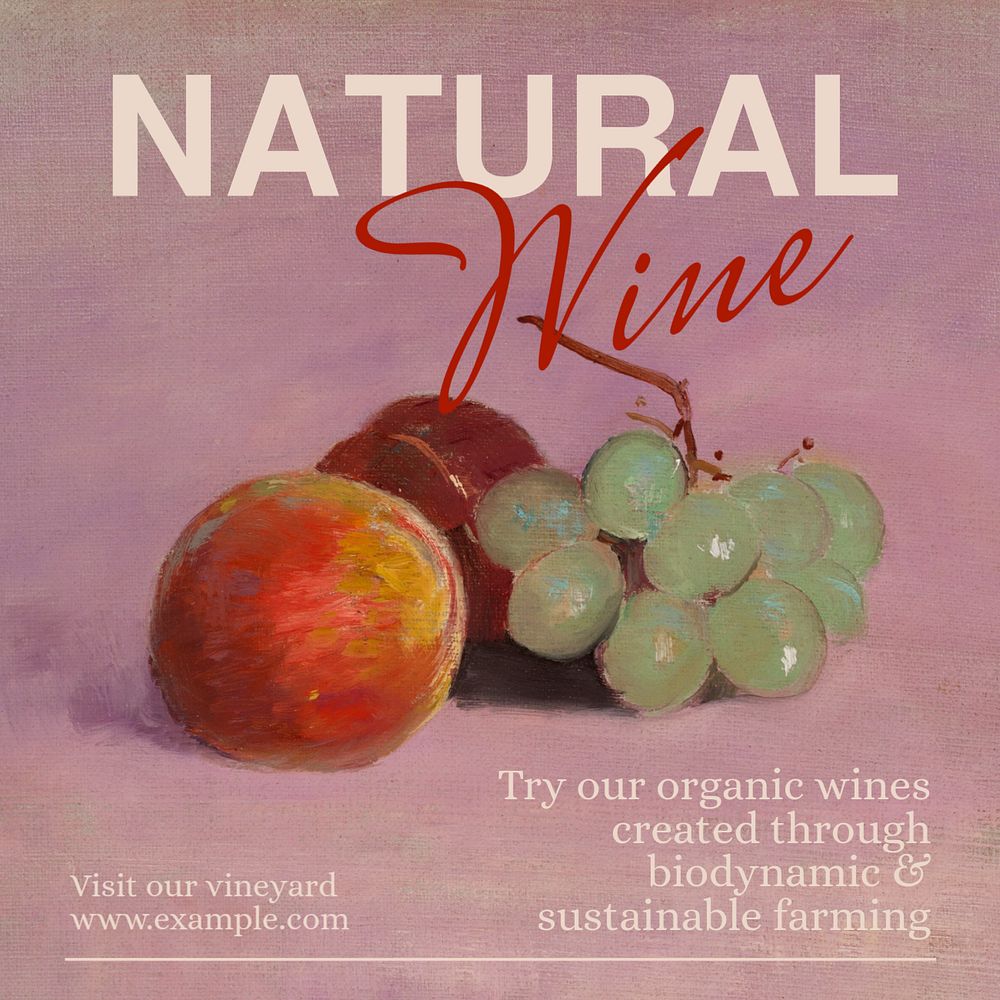 Natural wine Instagram post template, editable  design. Famous art, remixed by rawpixel.