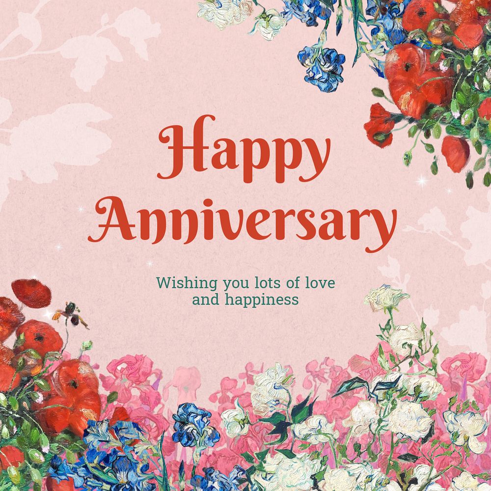 Happy anniversary Instagram post template, editable  design. Famous art, remixed by rawpixel.