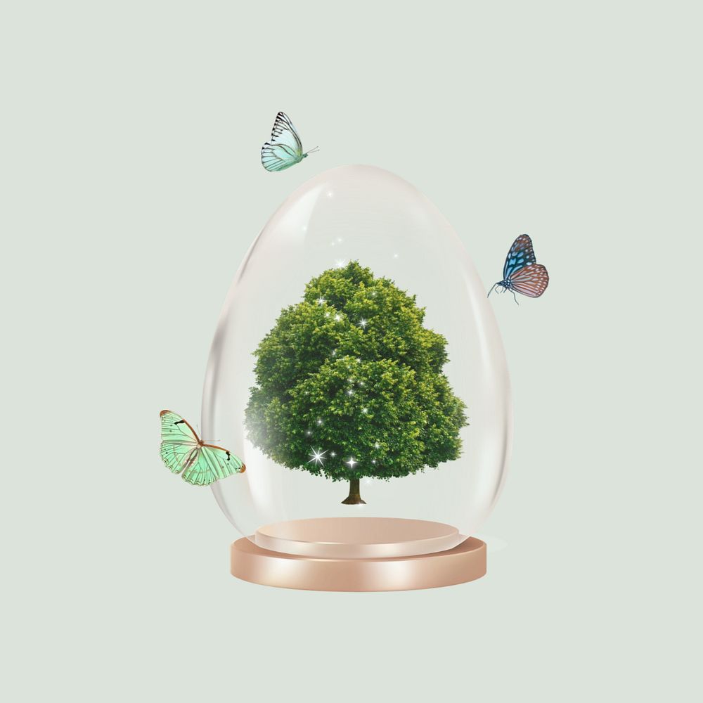 Glass tree globe, save the Earth remix, editable design