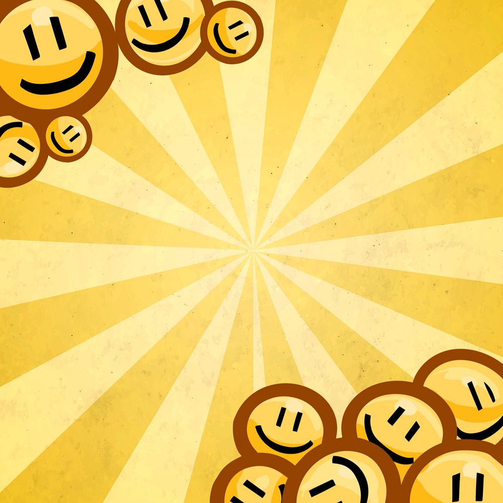 Smiling emoticons border, editable retro yellow background design