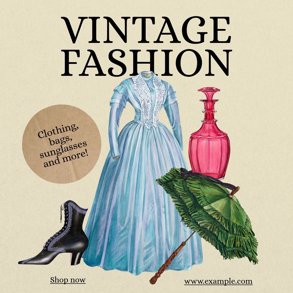 Vintage fashion Instagram post template, editable  design. Famous art, remixed by rawpixel.