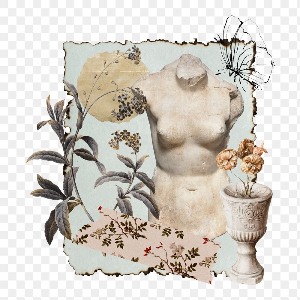 Greek sculpture collage png sticker, vintage paper crafts, editable design