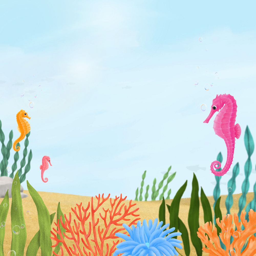 Cute underwater scene background, editable illustration border