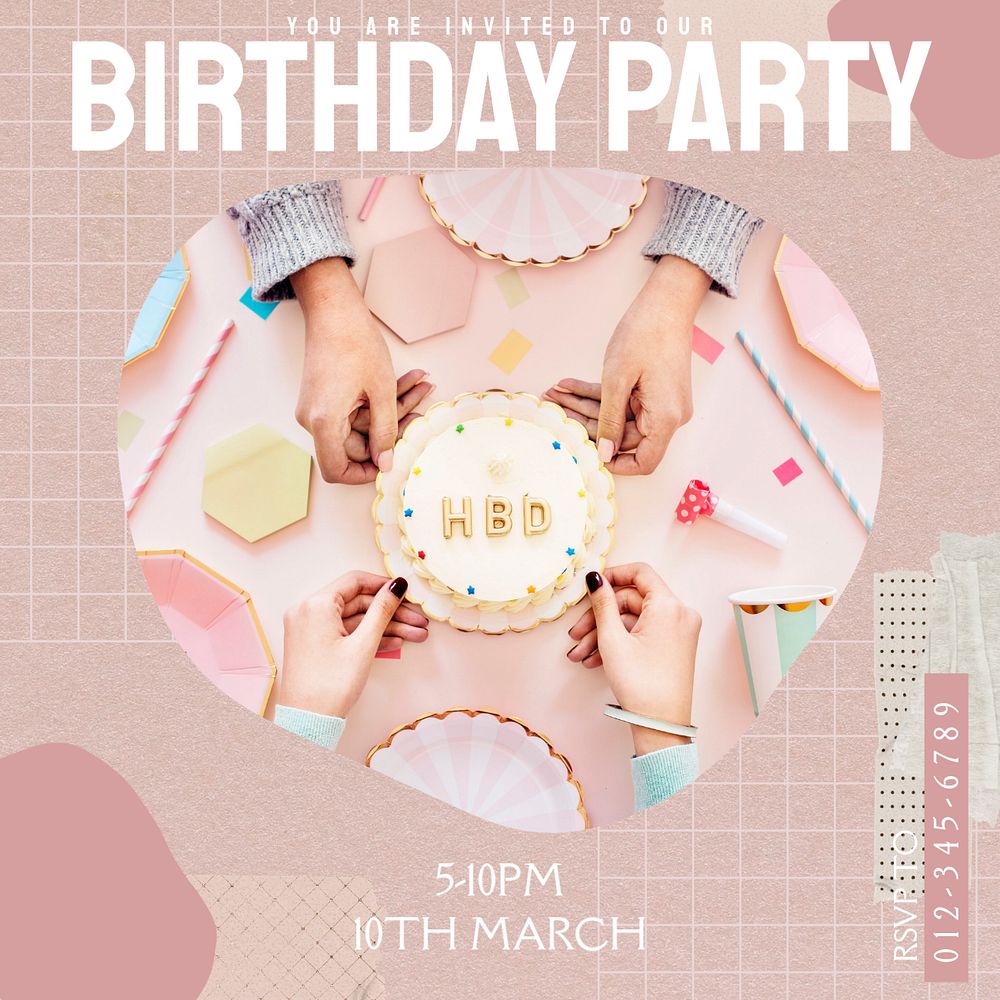 Birthday invitation Instagram post template, editable design