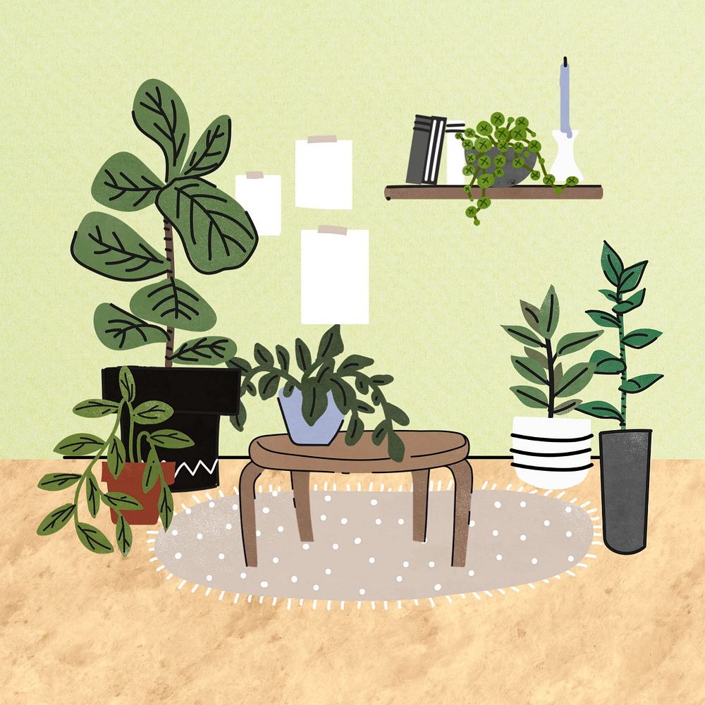 Aesthetic living room, editable houseplant remix design