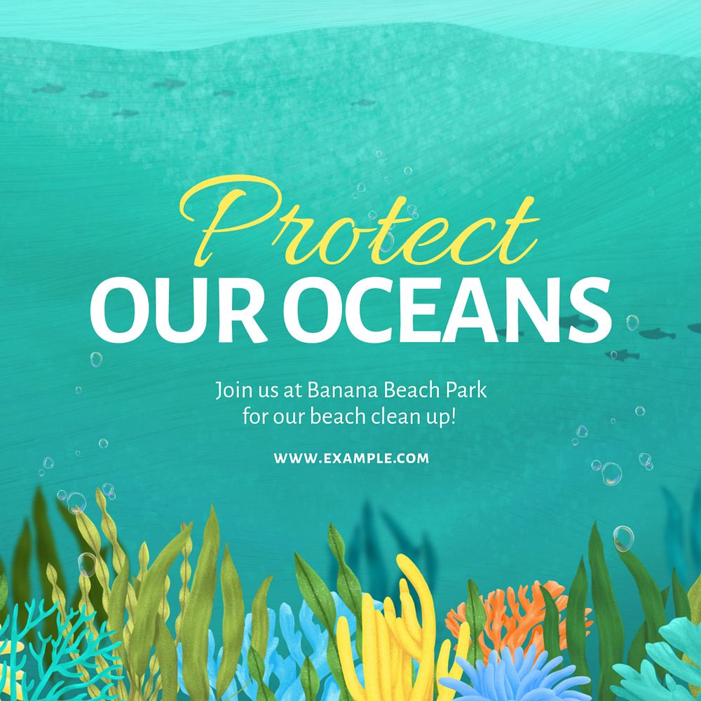 Protect oceans Instagram post template, editable aesthetic paint remix 