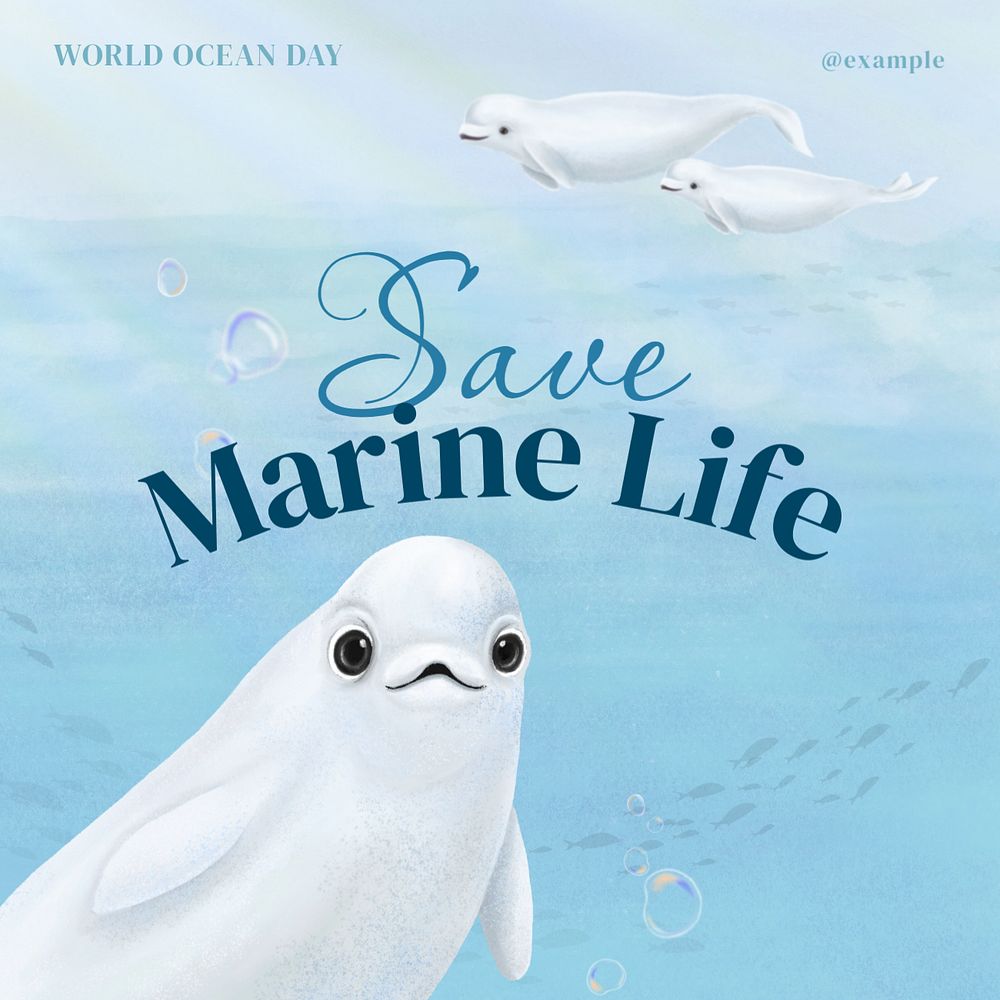 Save marine life Instagram post template, editable aesthetic paint remix 