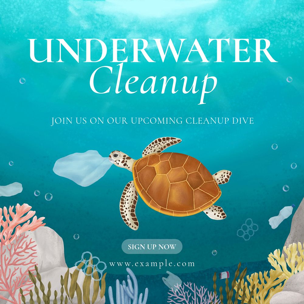 Underwater cleanup Instagram post template, editable aesthetic paint remix 