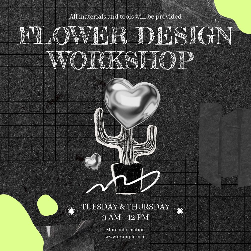 Flower workshop Instagram post template, editable design