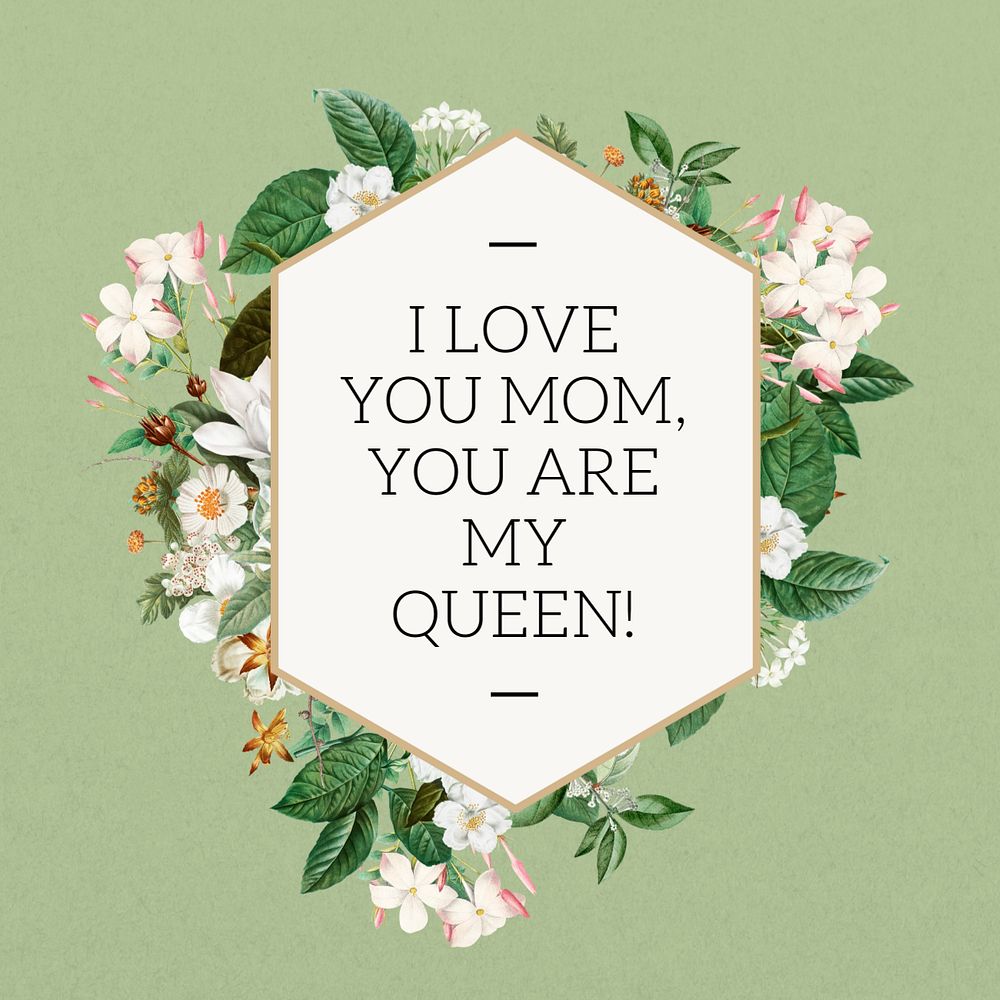 I love you mom word, aesthetic flower collage art, editable design