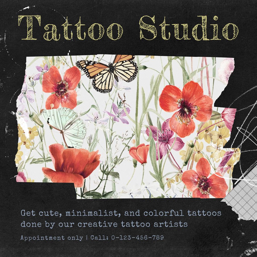 Tattoo studio Instagram post template, editable design