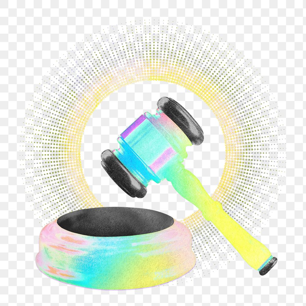 Gradient gavel png element, editable law collage remix