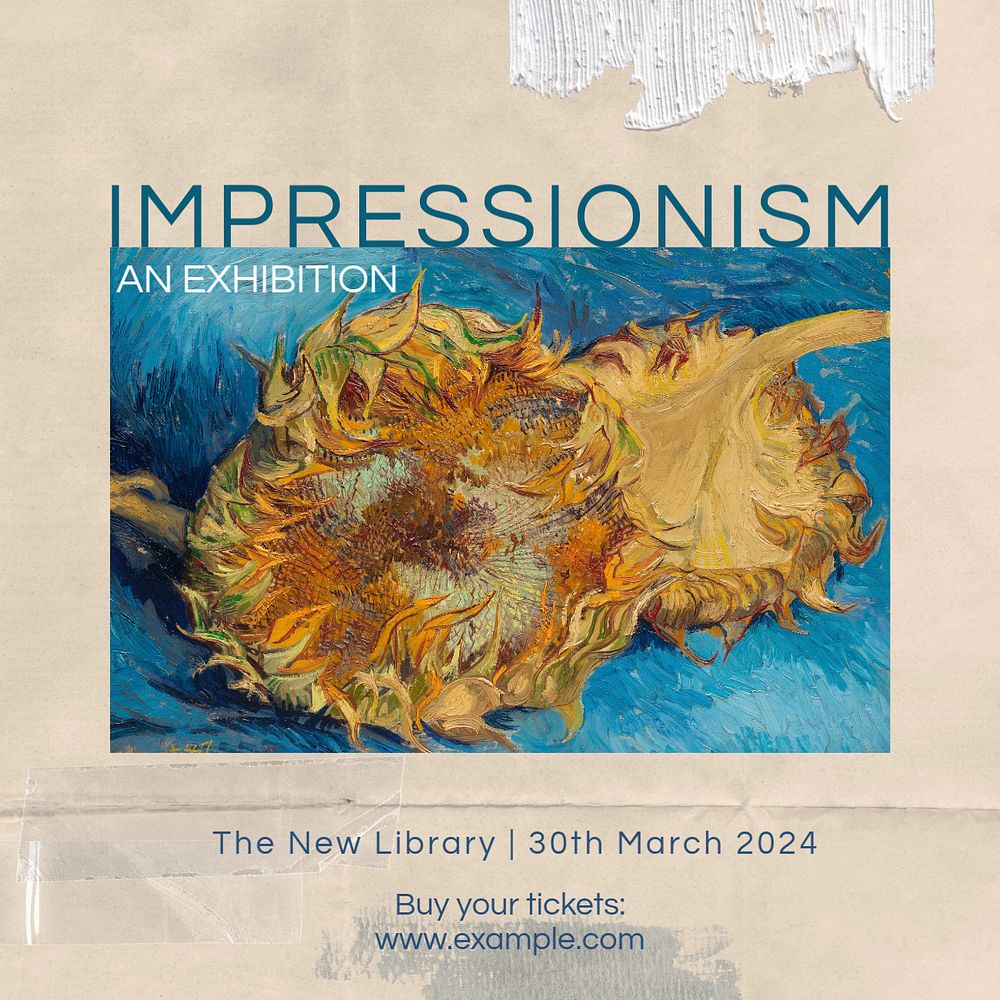 Impressionism exhibition Facebook post template, editable design