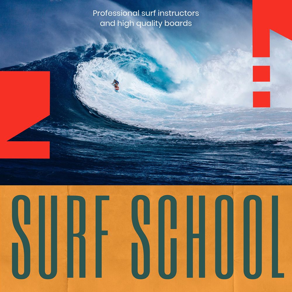 Surf school Instagram post template, editable design