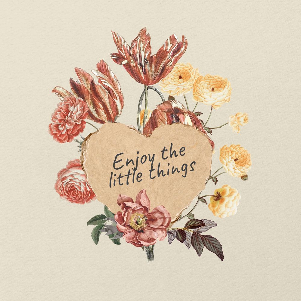 Enjoy little things quote, Autumn flower collage art, editable design