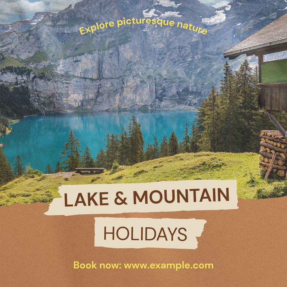 Lake & mountain holidays post template, editable social media design