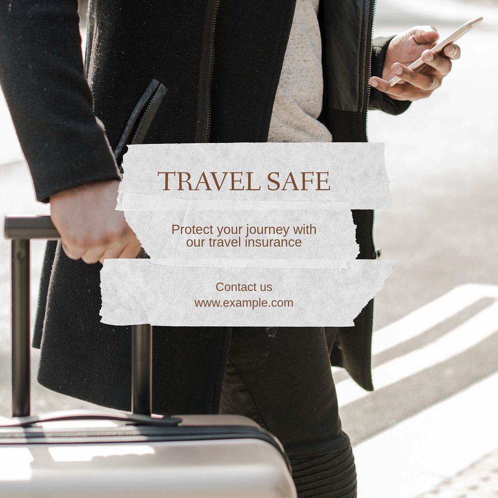 Travel insurance Instagram post template, editable text