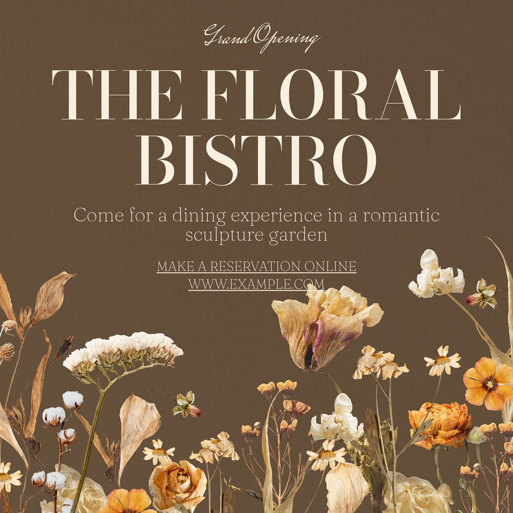 Floral bistro Instagram post template, editable design